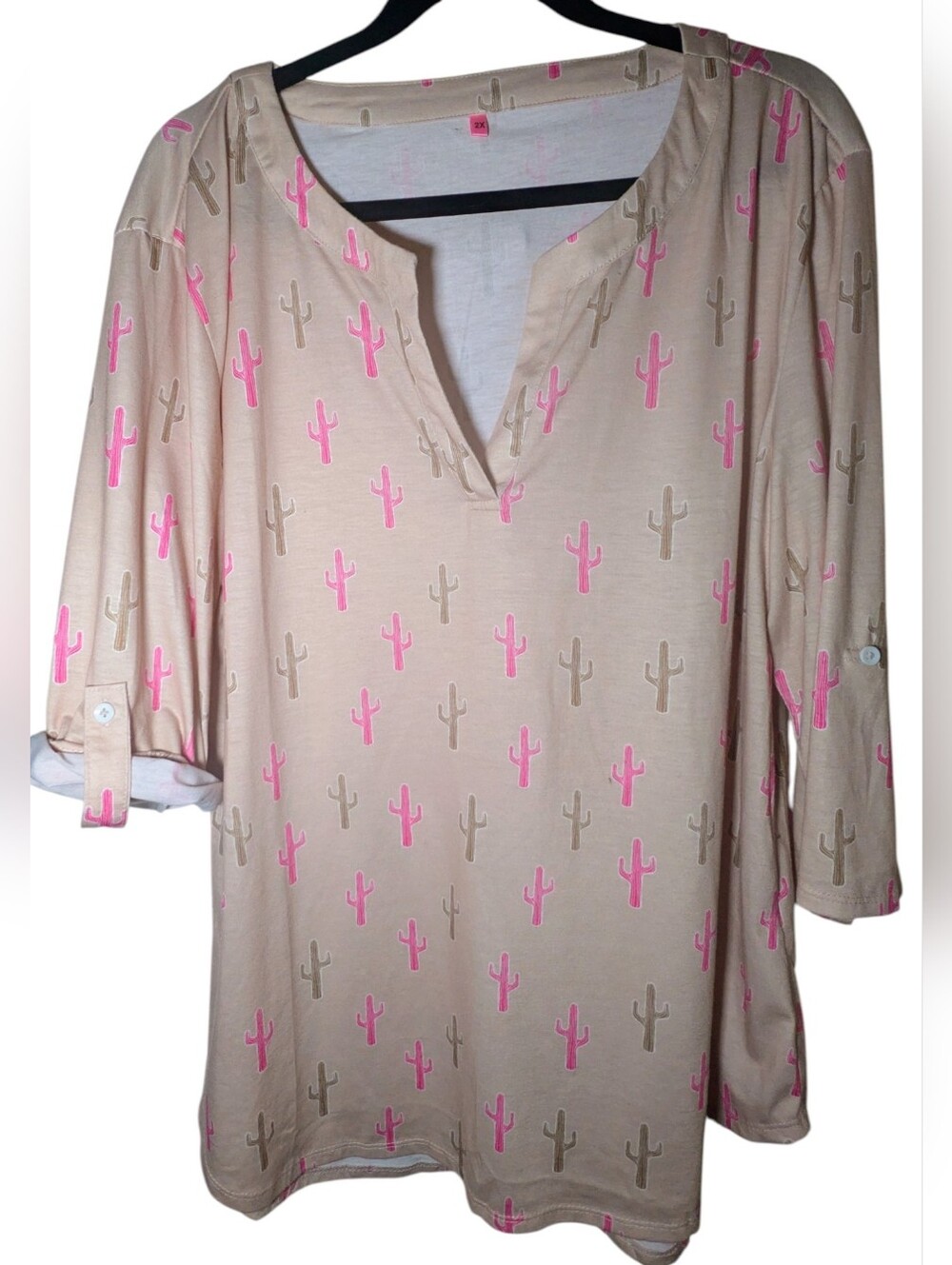 SOL R.H.R Pink Cactus V-Neck Tunic Top 2X NWOT